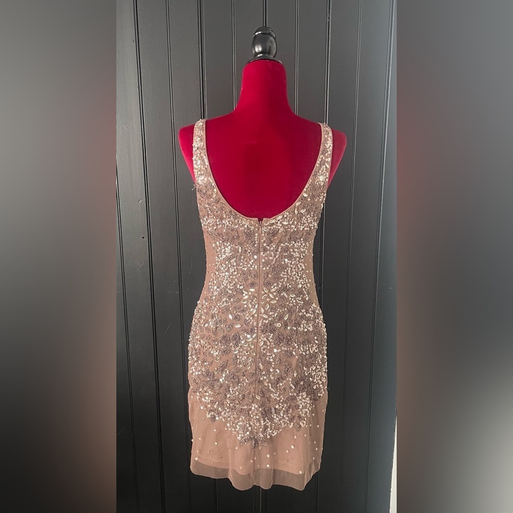 Adrianna Papell Sequin Embellished Cocktail Dress - Beige - Picture 3 of 13